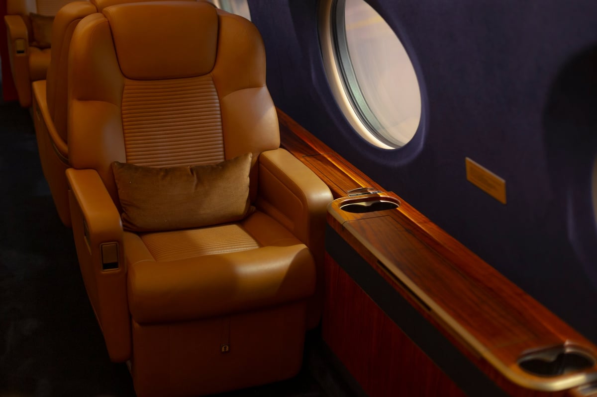 Luxurious private jet interior cabin